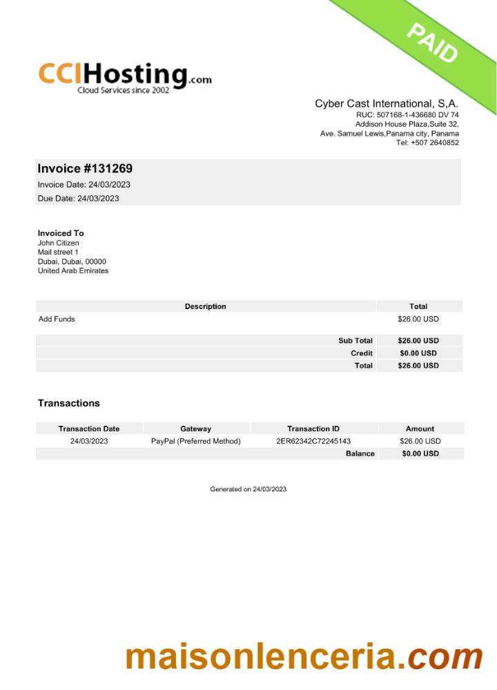 UAE Cyber Cast International invoice word and PDF template